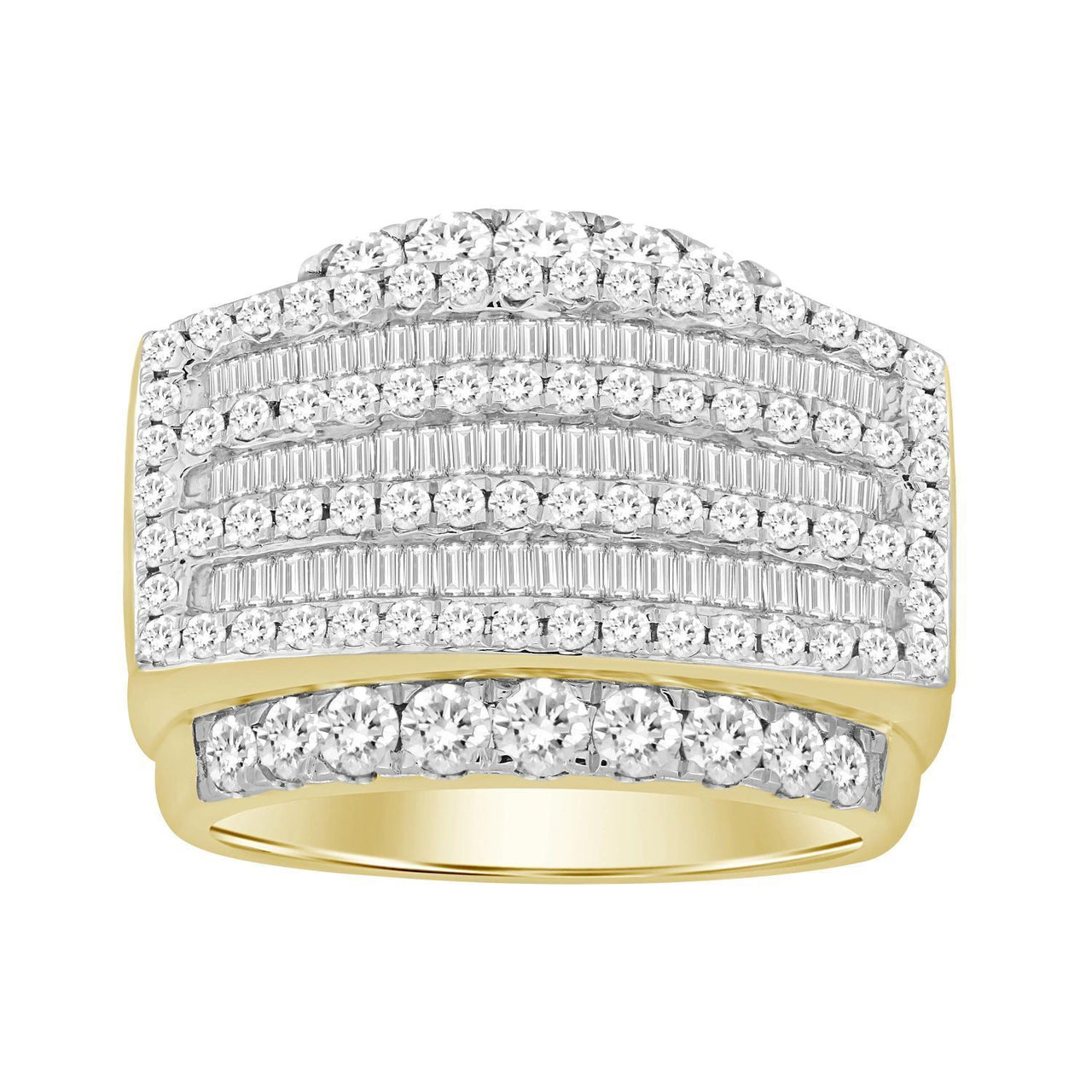 MEN'S RING 3 CT ROUND/BAGUETTE DIAMOND 10K YELLOW GOLD
