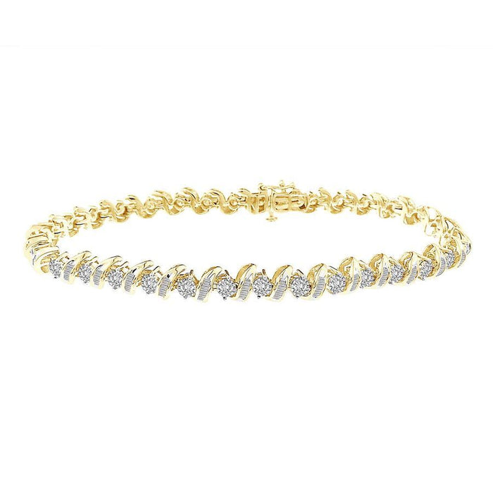 LADIES BRACELET 2 CT ROUND/BAGUETTE  DIAMOND 10K YELLOW GOLD