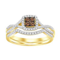 Thumbnail for LADIES BRIDAL RING SET 1/3 CT WHITE/CHOCOLATE ROUND DIAMOND 10K YELLOW GOLD