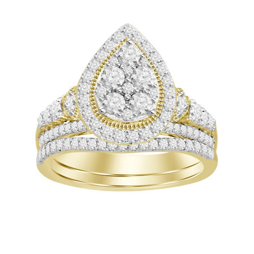 LADIES BRIDAL RING SET 1 CT ROUND DIAMOND 14K YELLOW GOLD