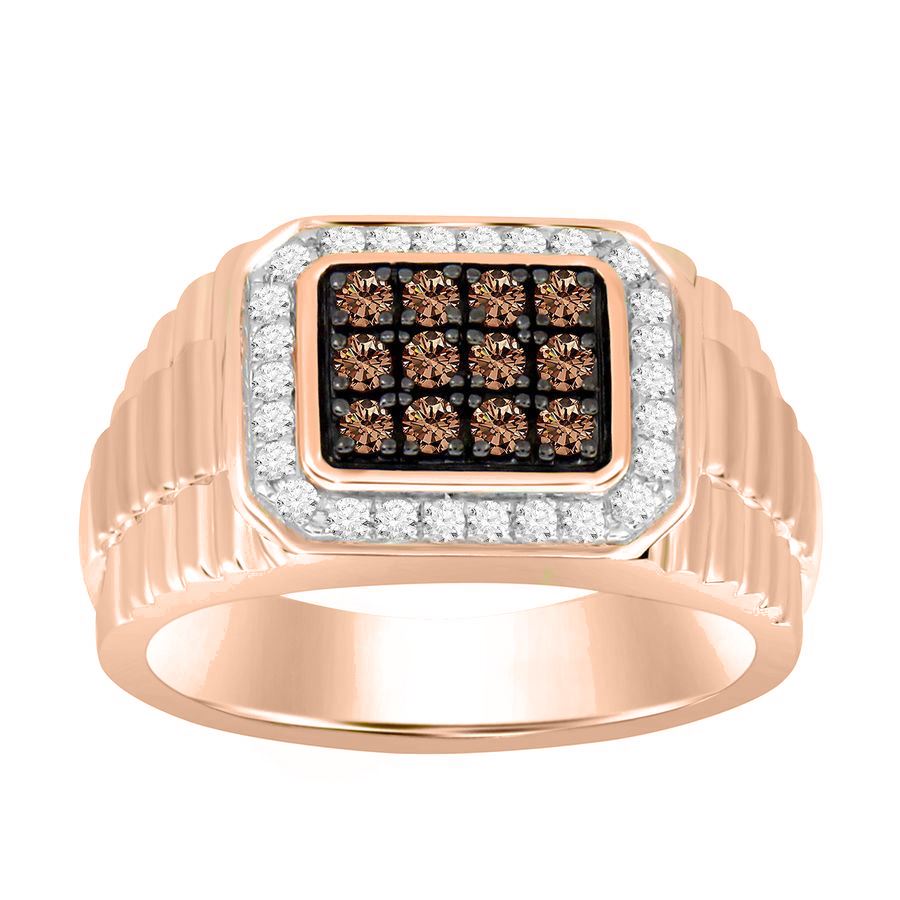 MEN'S RING 1/2 CT WHITE/CHOCOLATE ROUND DIAMOND 10K  ROSE  GOLD