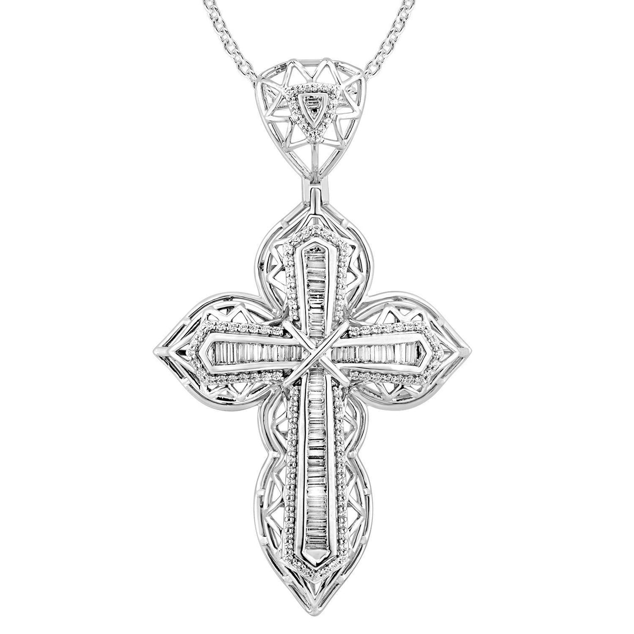MEN'S PENDANT 1 1/4 CT ROUND/BAGUETTE DIAMOND 14K YELLOW GOLD