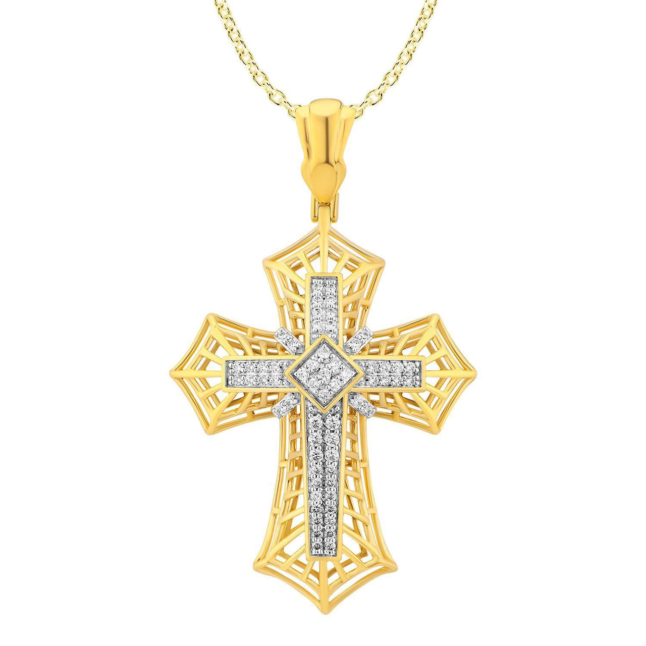 MEN'S PENDANT 1 CT ROUND DIAMOND 14K YELLOW GOLD