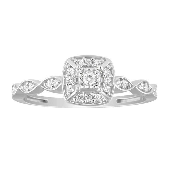 LADIES RING 1/6 CT ROUND DIAMOND 10K WHITE GOLD