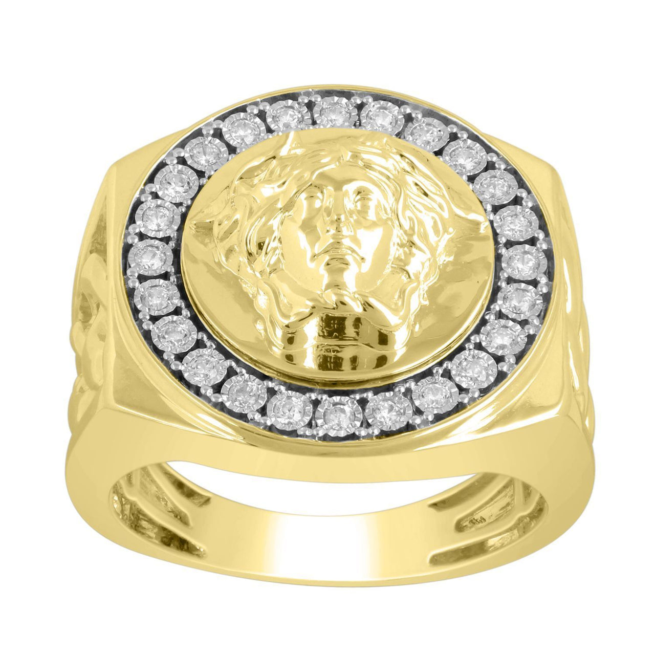 MEN'S RING 1/4 CT ROUND DIAMOND 10K YELLOW GOLD