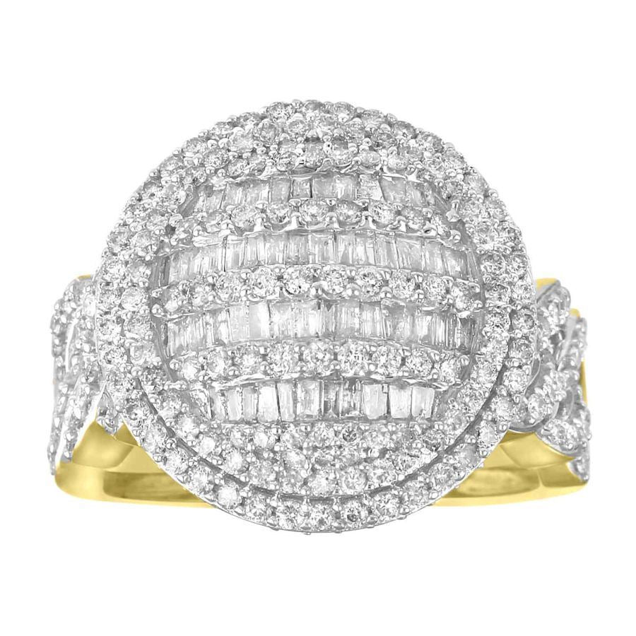 MEN'S RING 2 CT ROUND/BAGUETTE DIAMOND 10K YELLOW GOLD