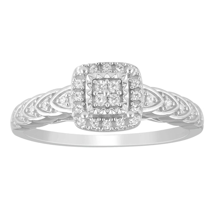 LADIES RING 1/10 CT ROUND DIAMOND 10K WHITE GOLD