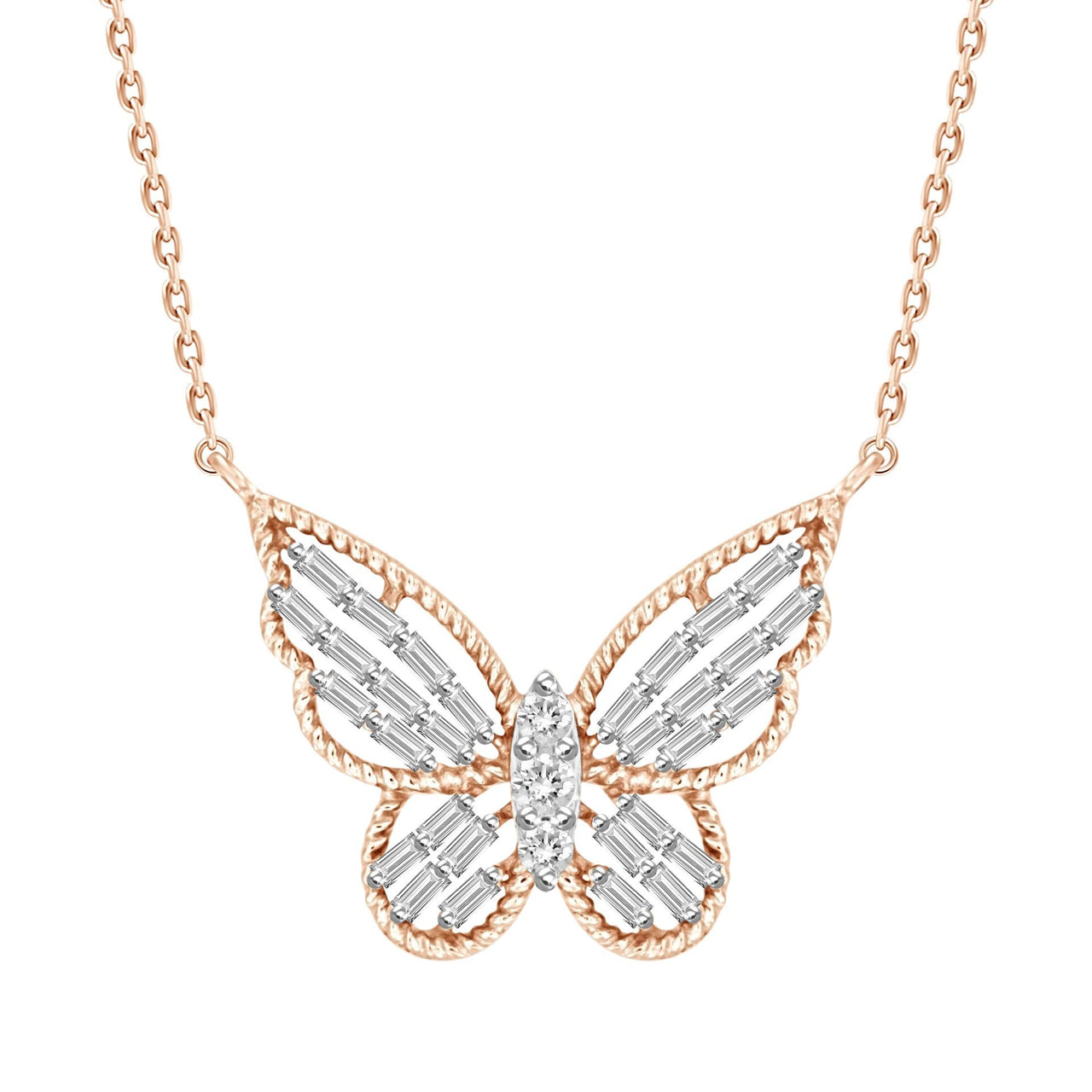 LADIES PENDANT 1/4 CT ROUND/BAGUETTE DIAMOND 10K ROSE GOLD