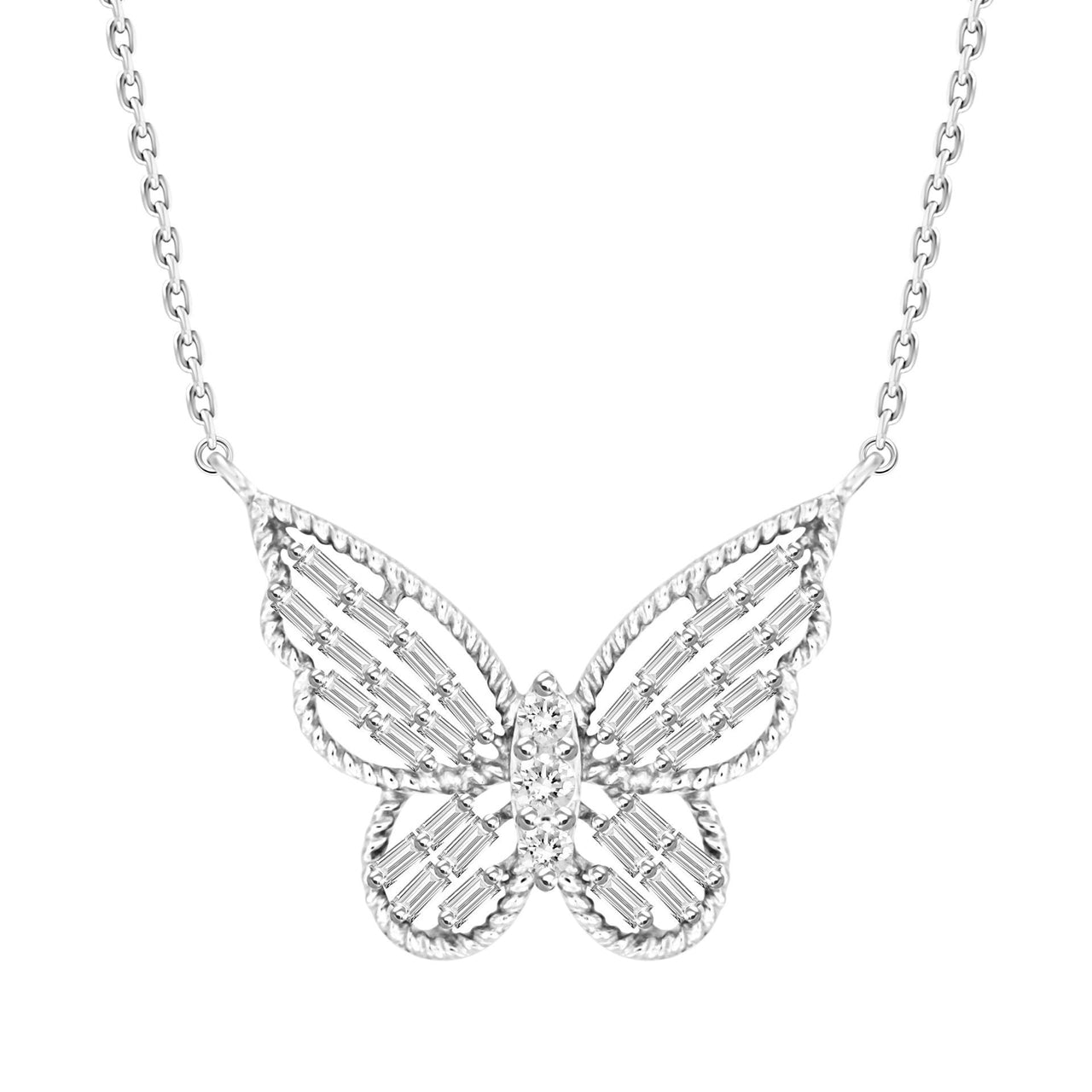 LADIES PENDANT 1/4 CT ROUND/BAGUETTE DIAMOND 10K WHITE GOLD