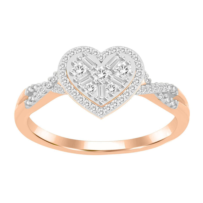 LADIES RING 1/4 CT ROUND/BAGUETTE DIAMOND 10K ROSE GOLD