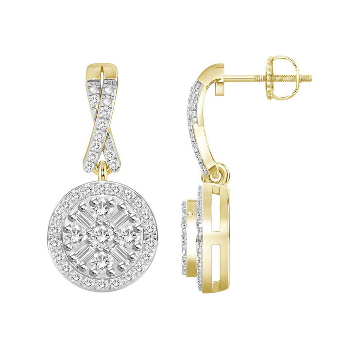 LADIES EARRING 1/3 CT ROUND/BAGUETTE DIAMOND 10K YELLOW GOLD