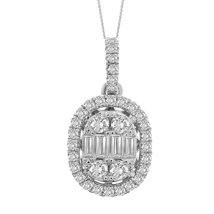 LADIES PENDANT 1/2 CT ROUND/BAGUETTE DIAMOND 10K WHITE GOLD