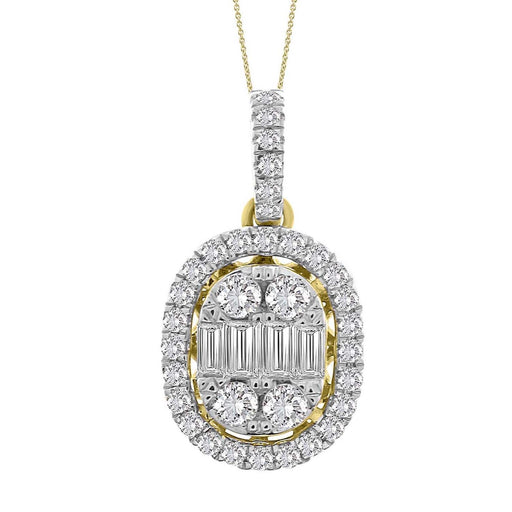 LADIES PENDANT 1/2 CT ROUND/BAGUETTE DIAMOND 10K YELLOW GOLD