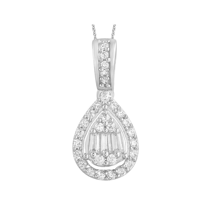 LADIES PENDANT 1/4 CT ROUND/BAGUETTE DIAMOND 10K WHITE GOLD