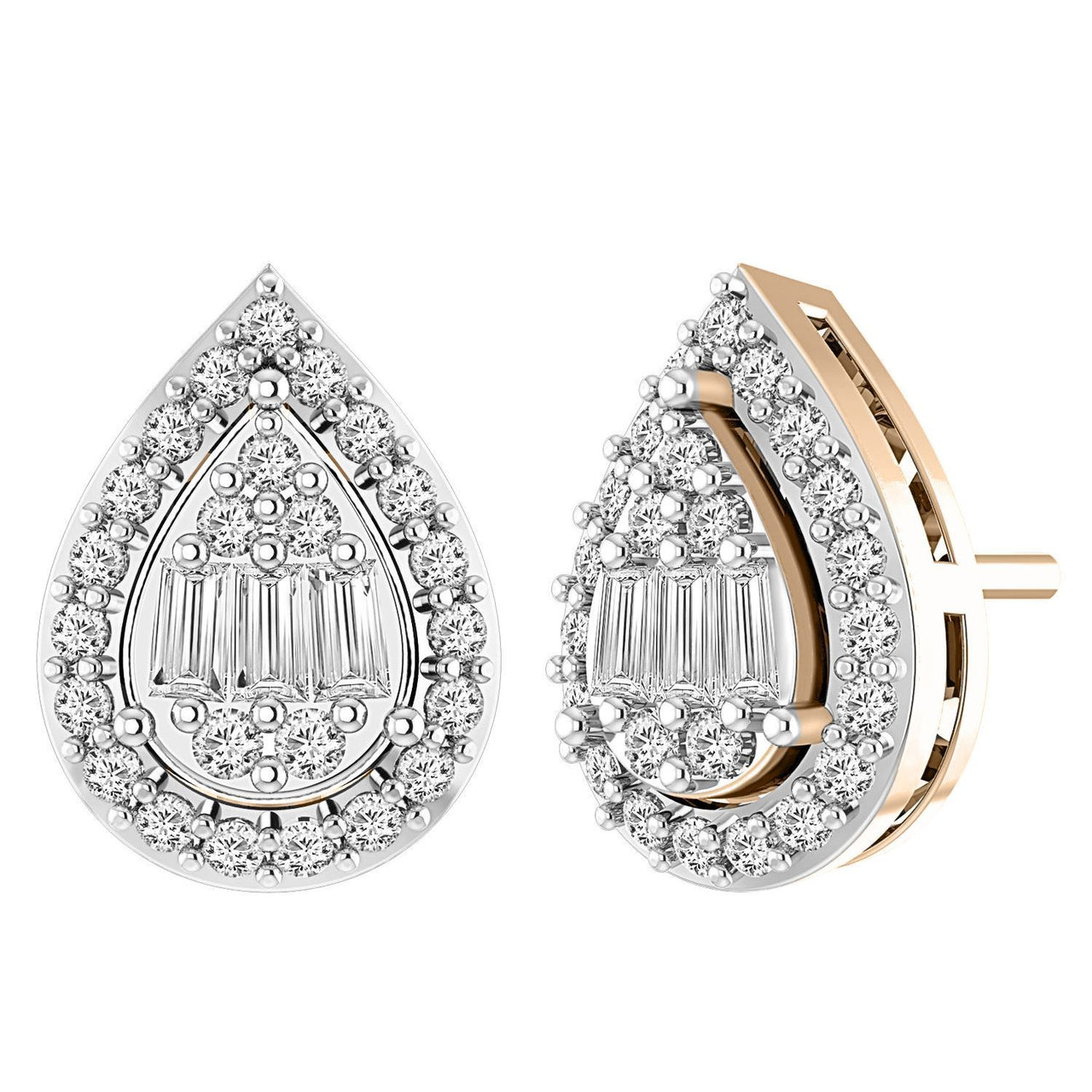 LADIES EARRING 1/2 CT ROUND/BAGUETTE DIAMOND 10K ROSE GOLD