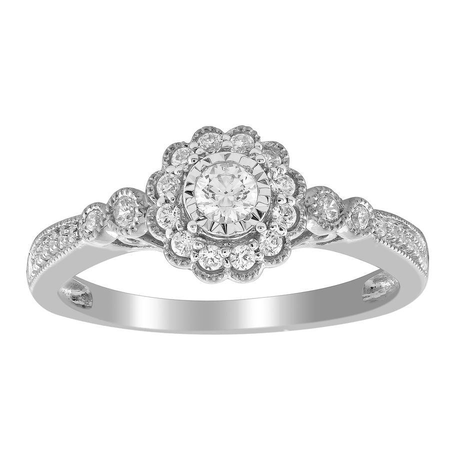 LADIES RING 1/3 CT ROUND DIAMOND 10K WHITE GOLD