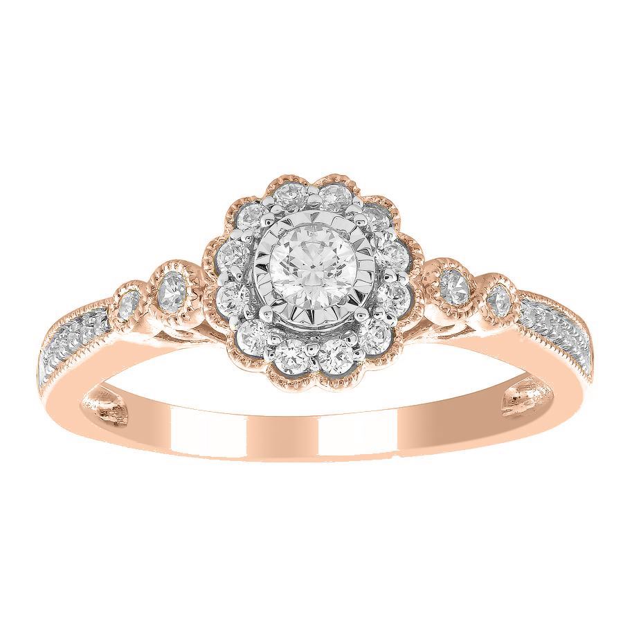 LADIES RING 1/3 CT ROUND DIAMOND 10K ROSE GOLD