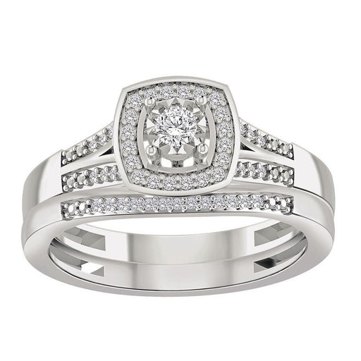 LADIES BRIDAL RING SET 1/4 CT ROUND DIAMOND 10K WHITE GOLD