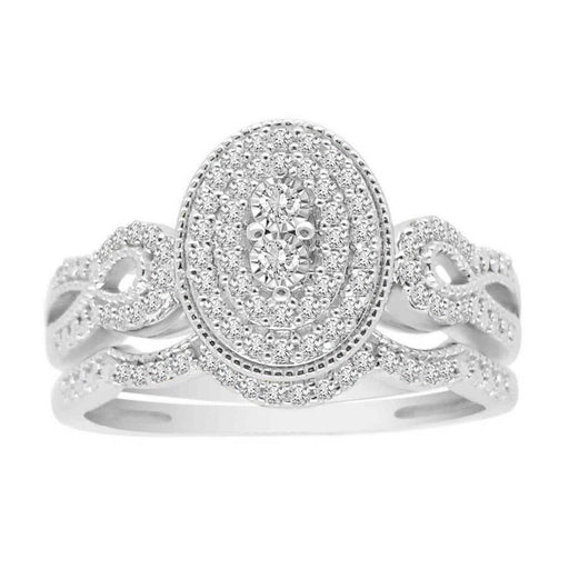 LADIES BRIDAL RING SET 1/4 CT ROUND DIAMOND 10K WHITE GOLD