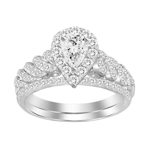 LADIES BRIDAL RING SET 1 CT ROUND DIAMOND 14K WHITE GOLD (SI QUALITY)