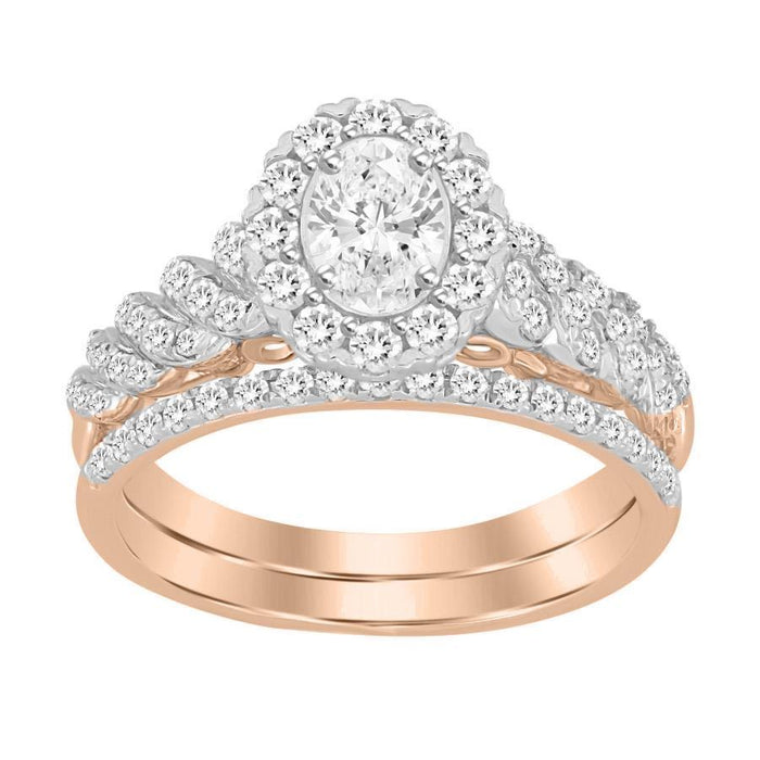 LADIES BRIDAL RING SET 1 CT ROUND DIAMOND 14K ROSE GOLD