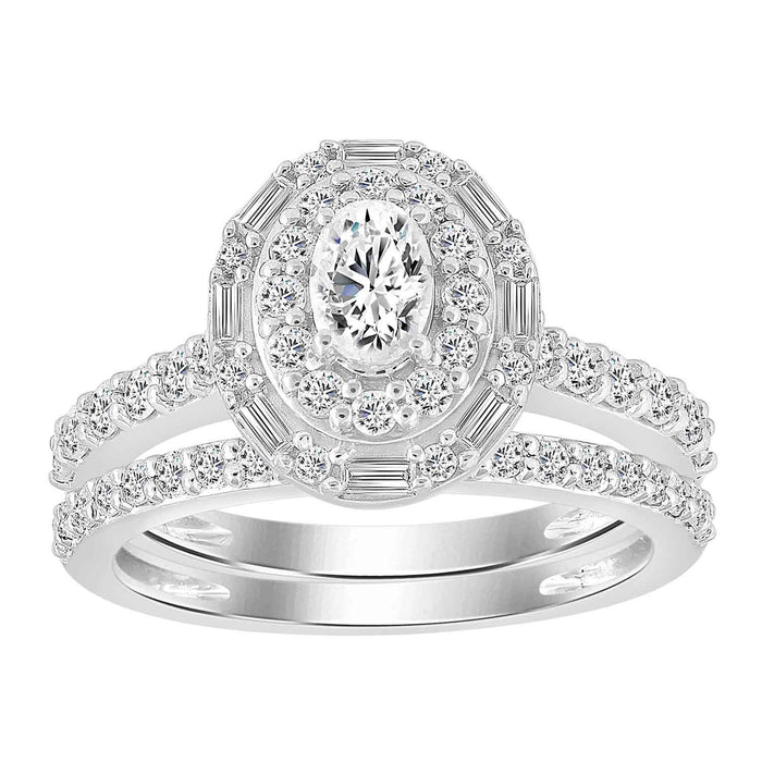 LADIES BRIDAL RING SET 1 1/4 CT ROUND/BAGUETTE DIAMOND 14K WHITE GOLD