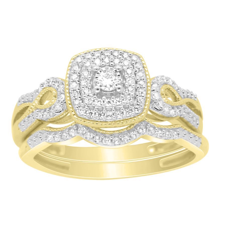 LADIES BRIDAL RING SET 1/4 CT ROUND DIAMOND 10K YELLOW GOLD