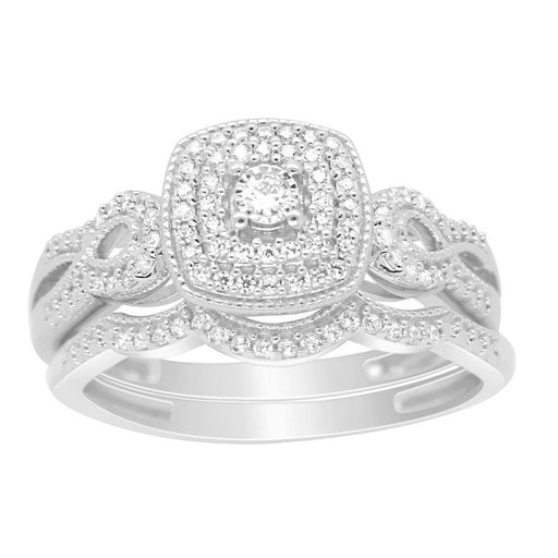 LADIES BRIDAL RING SET 1/4 CT ROUND DIAMOND 10K WHITE GOLD