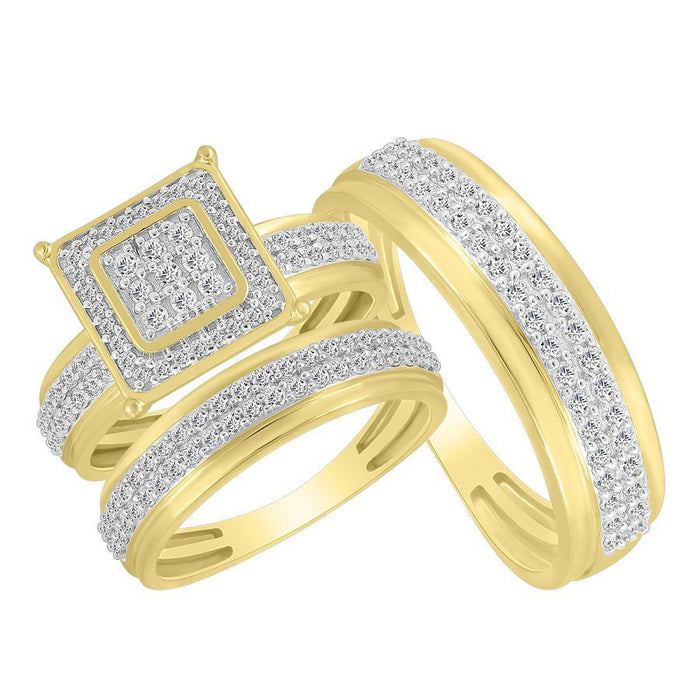 LADIES TRIO SET 1 CT ROUND DIAMOND 10K YELLOW GOLD