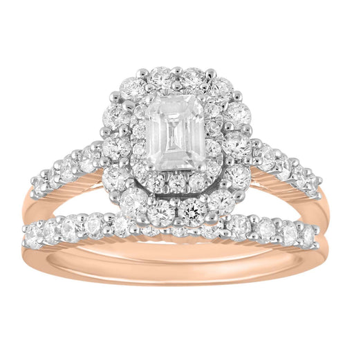 LADIES BRIDAL RING SET 1 1/4 CT ROUND/EMERALD DIAMOND 10K ROSE GOLD