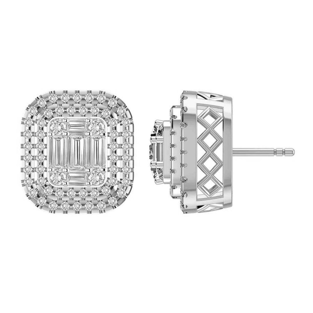 LADIES EARRING 1 CT ROUND/BAGUETTE DIAMOND 10K WHITE GOLD