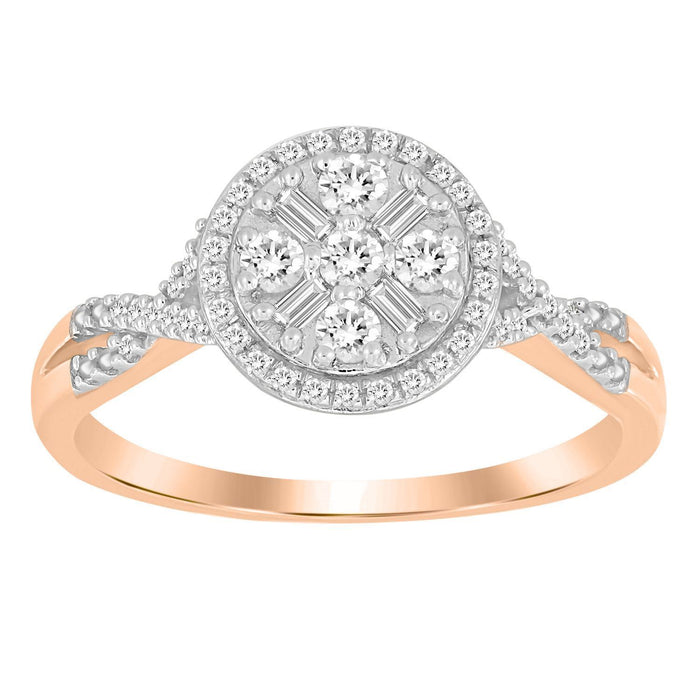 LADIES RING 1/4 CT ROUND/BAGUETTE DIAMOND 10K ROSE GOLD