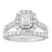 LADIES BRIDAL RING SET 1 1/4 CT ROUND/EMERALD DIAMOND 14K WHITE GOLD