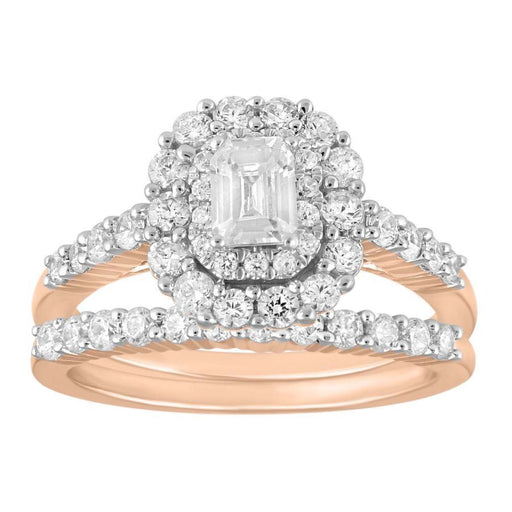 LADIES BRIDAL RING SET 1 1/4 CT ROUND/EMERALD DIAMOND 14K ROSE GOLD