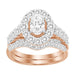 LADIES BRIDAL RING SET 2 CT ROUND/OVAL DIAMOND 14K ROSE GOLD