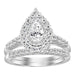 LADIES BRIDAL RING SET 1 1/4 CT ROUND/PEAR DIAMOND 14K WHITE GOLD