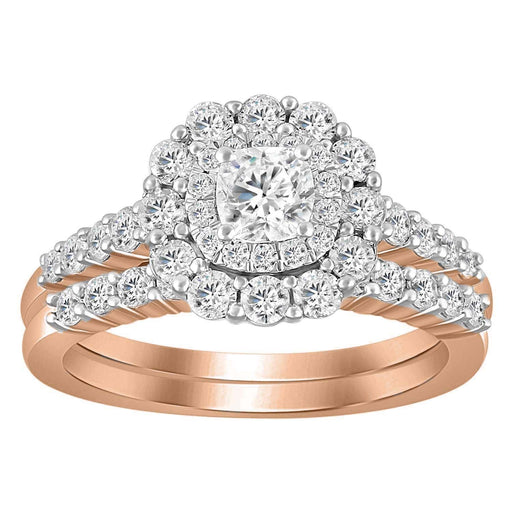 LADIES BRIDAL RING SET 1 1/4 CT ROUND/CUSHION DIAMOND 14K ROSE GOLD