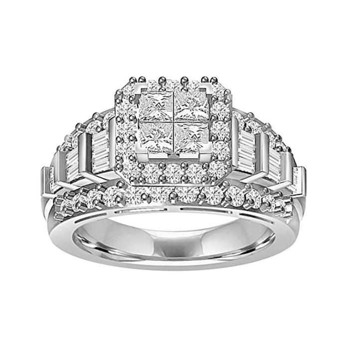 LADIES TRIO SET 2 CT ROUND/BAGUETTE/PRINCESS DIAMOND 10K WHITE GOLD