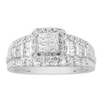 Thumbnail for LADIES RING 1 CT ROUND/BAGUETTE/PRINCESS DIAMOND 10K WHITE GOLD