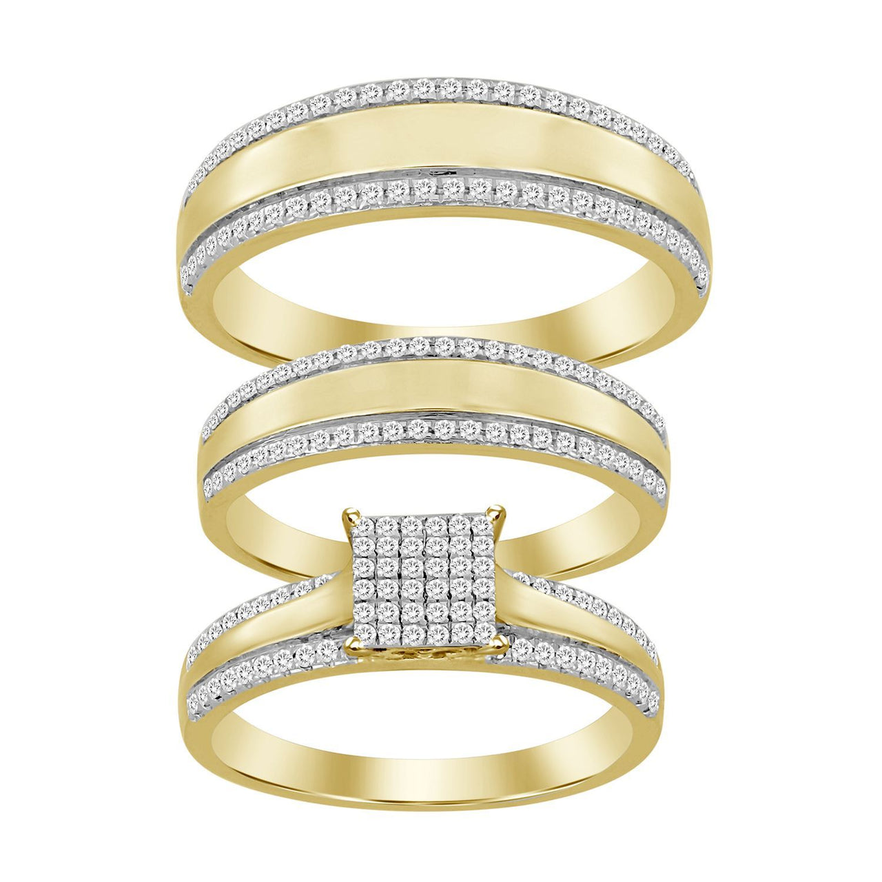 LADIES TRIO SET 1/2 CT ROUND DIAMOND 10K YELLOW GOLD