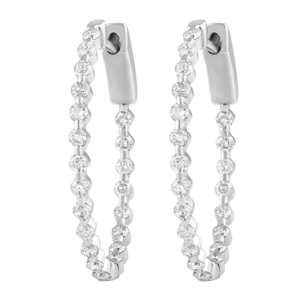 LADIES HOOPS 1 CT ROUND DIAMOND 10K WHITE GOLD
