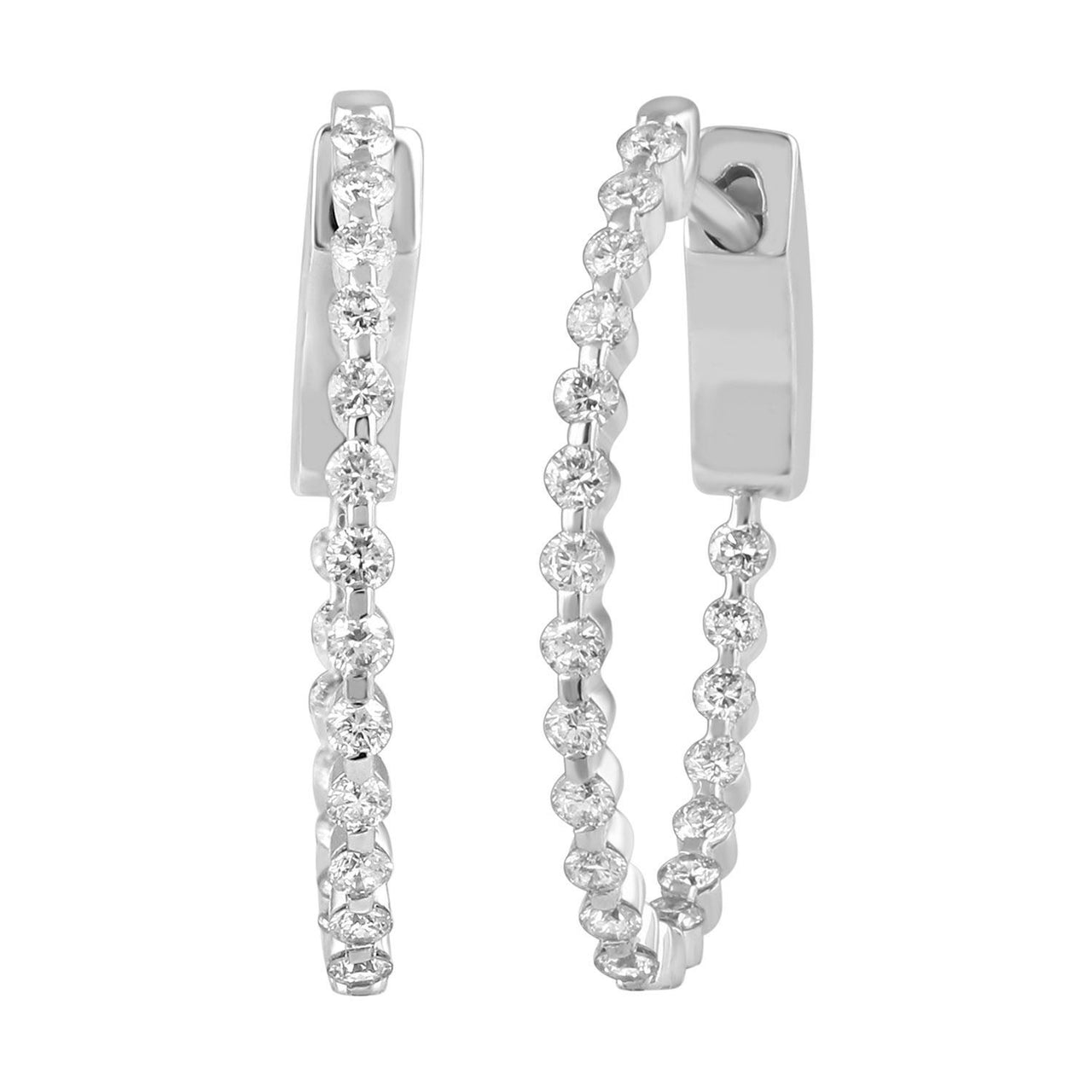 LADIES HOOPS 1/2 CT ROUND DIAMOND 10K WHITE GOLD