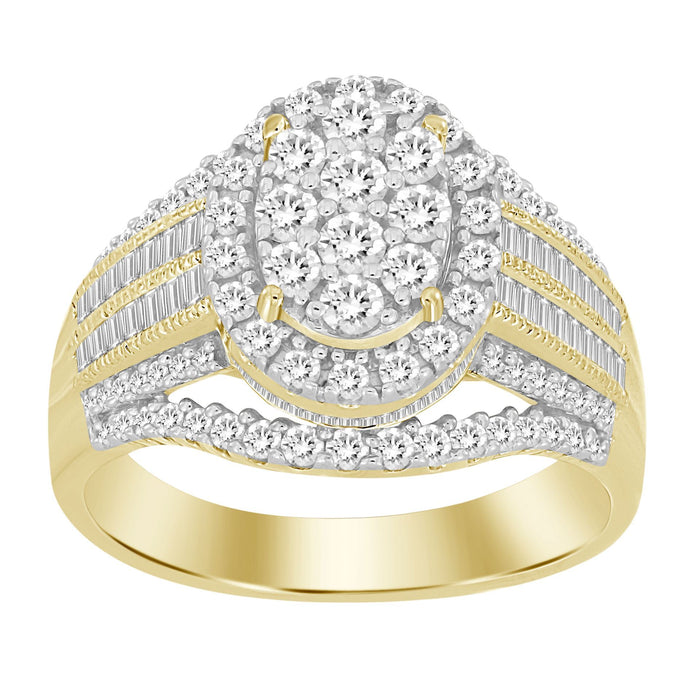 LADIES RING 5 CT ROUND/BAGUETTE DIAMOND 10K YELLOW GOLD