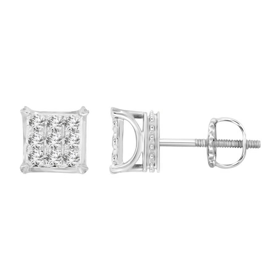 MEN'S DIAMOND EARRINGS 1/4 CT ROUND DIAMOND 10K WHITE GOLD