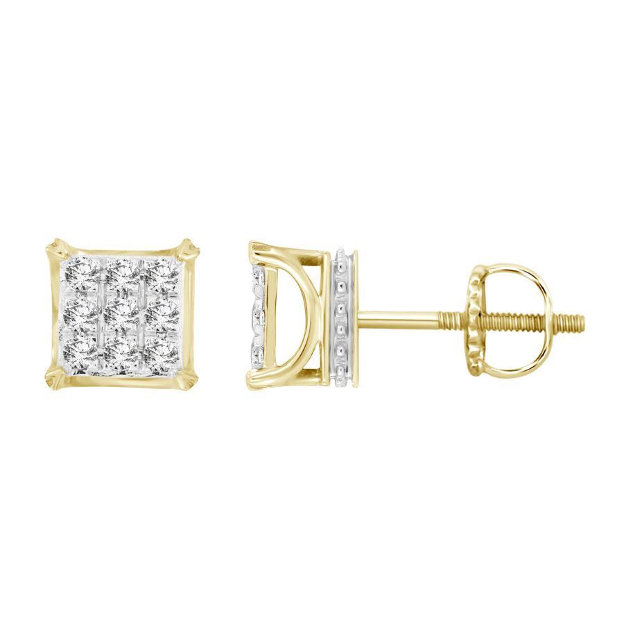 MEN'S DIAMOND EARRINGS 1/4 CT ROUND DIAMOND 10K YELLOW GOLD