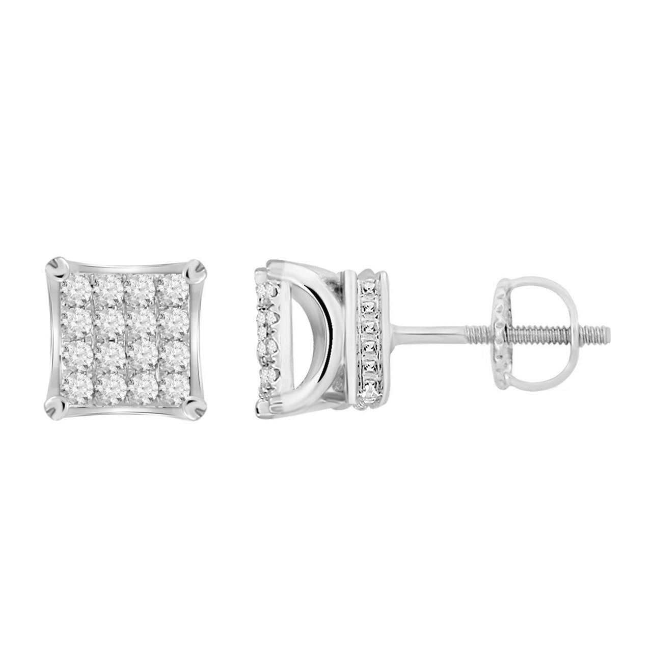MEN'S EARRINGS 1 CT ROUND DIAMOND 10K WHITE GOLD
