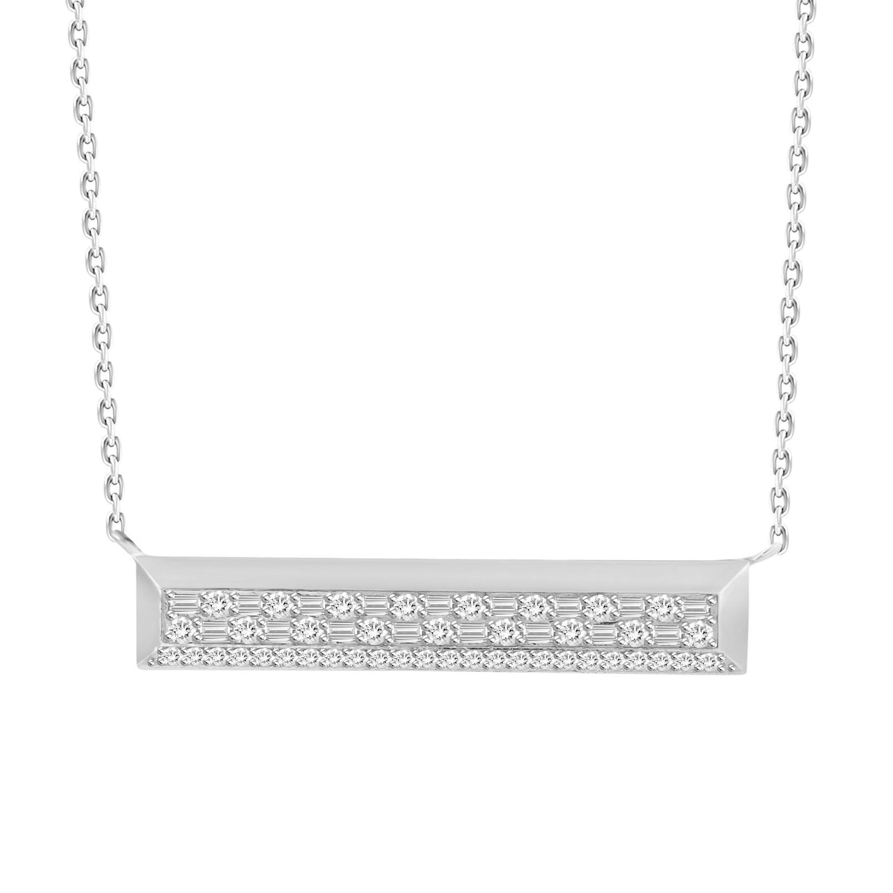 LADIES NECKLACE 1/2 CT ROUND/BAGUETTE DIAMOND 10K WHITE GOLD