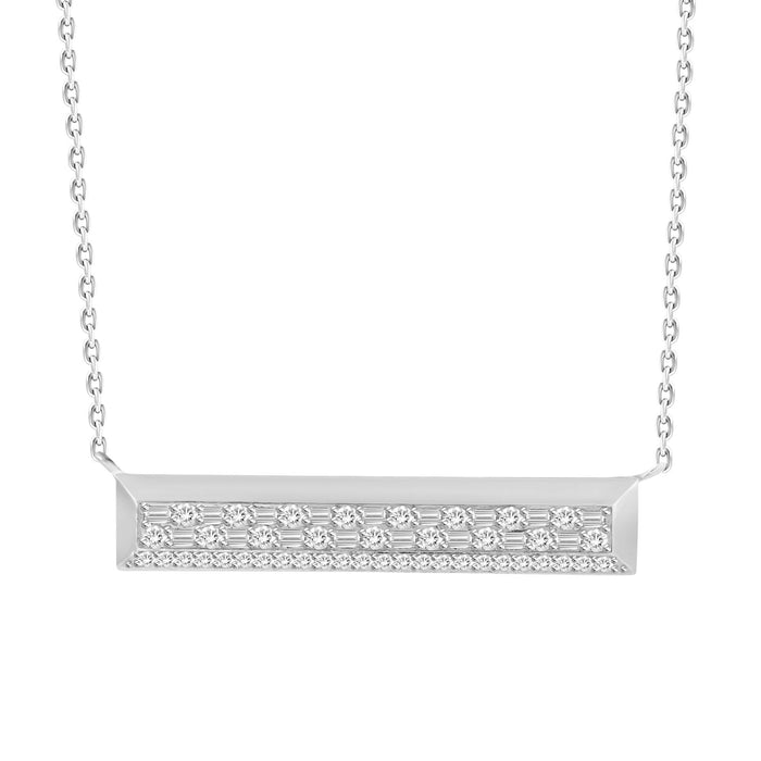 LADIES NECKLACE 1/2 CT ROUND/BAGUETTE DIAMOND 10K WHITE GOLD