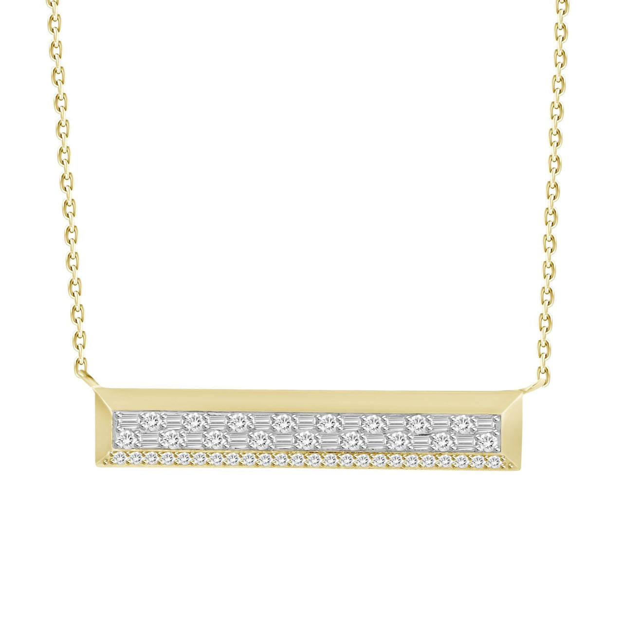 LADIES NECKLACE 1/2 CT ROUND/BAGUETTE DIAMOND 10K YELLOW GOLD