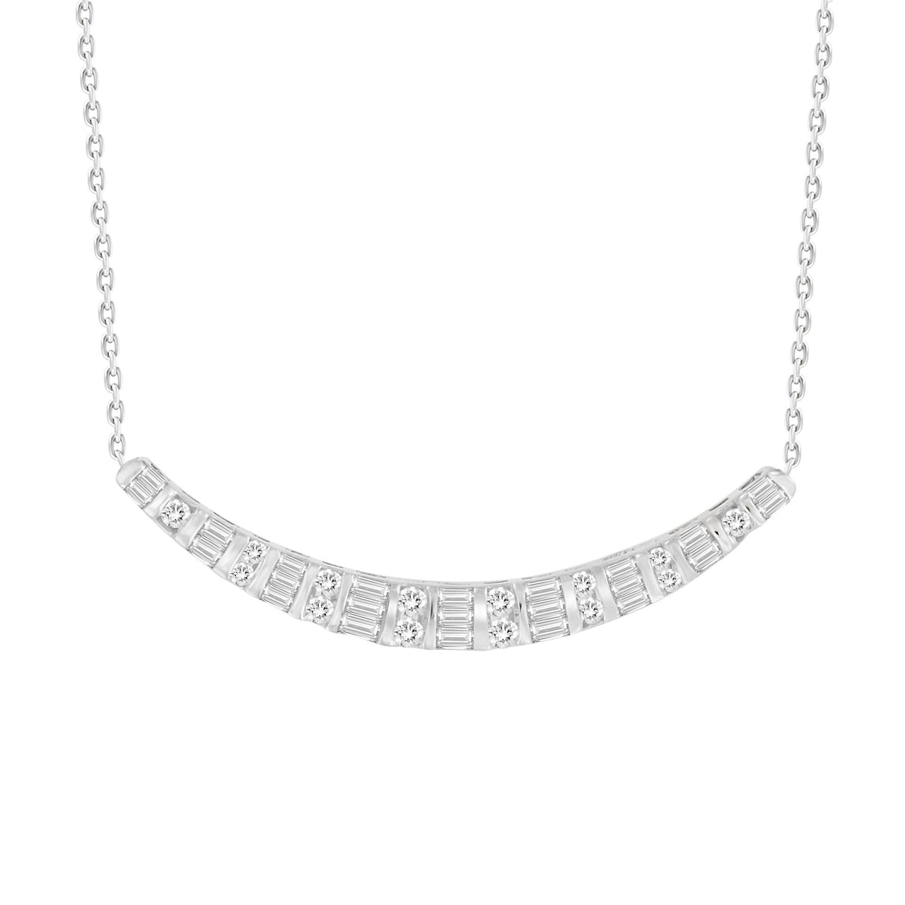 LADIES NECKLACE 1/3 CT ROUND/BAGUETTE DIAMOND 10K WHITE GOLD